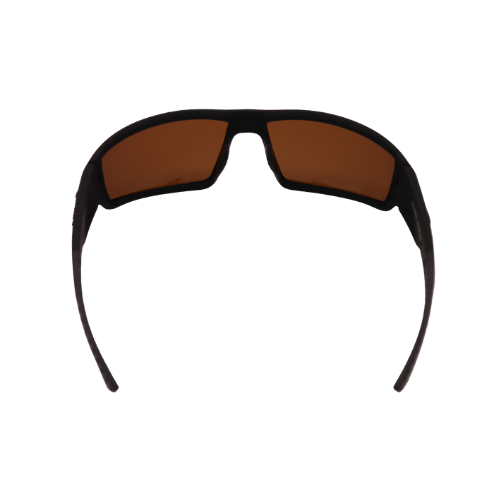 Back View of Hokky brand sunglasses with black frames and yellow mirrored lenses.