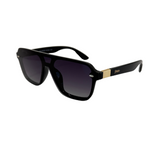 A pair of 'Amalfi' sunglasses featuring a black frame with gold accents and dark lenses.