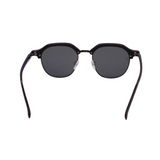 Back View of Hokky 'Bella' sunglasses with a round frame, featuring black and gold color accents and dark lenses.