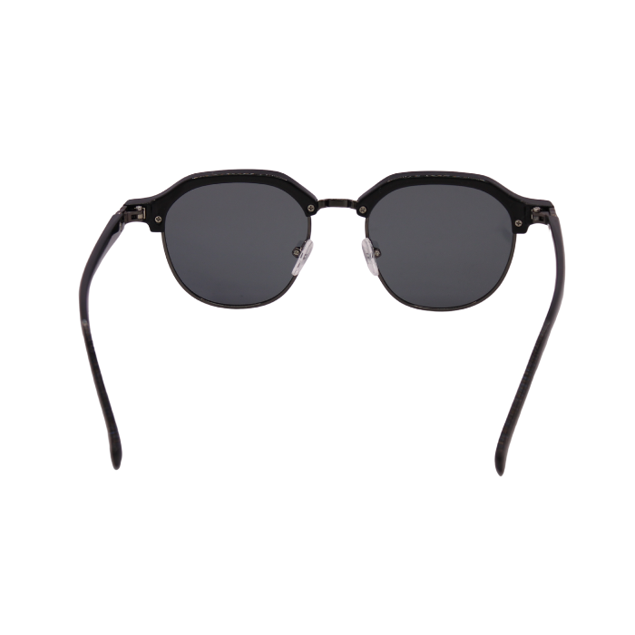 Back View of Hokky 'Bella' sunglasses with a round frame, featuring black and gold color accents and dark lenses.
