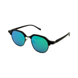 A pair of Hokky 'Bella' sunglasses with a round frame, featuring black and gold color accents and eclipes lenses.