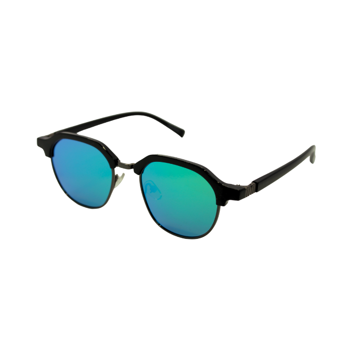 A pair of Hokky 'Bella' sunglasses with a round frame, featuring black and gold color accents and eclipes lenses.