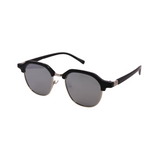 A pair of Hokky 'Bella' sunglasses with a round frame, featuring black and gold color accents and grey lenses.