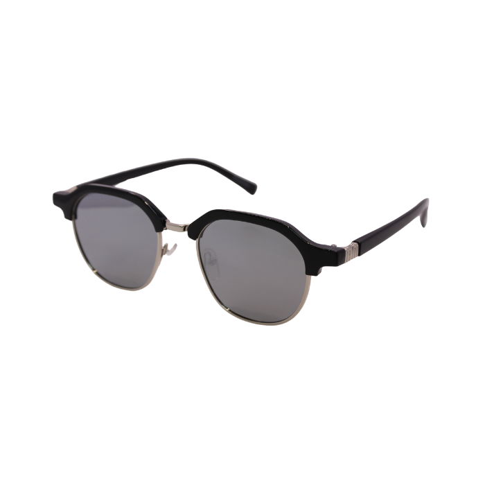 A pair of Hokky 'Bella' sunglasses with a round frame, featuring black and gold color accents and grey lenses.