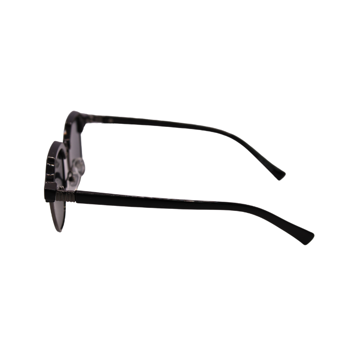 Side View of Hokky 'Bella' sunglasses with a round frame, featuring black and gold color accents and dark lenses.