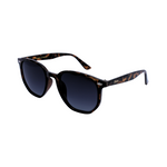 A pair of Hokky Classic unisex sunglasses with a patterned frame in brown and black color, featuring in grey lenses.