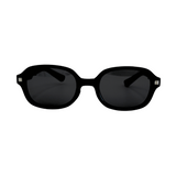 Front View of foldable, round-framed Black Colour sunglasses and polarized lenses.