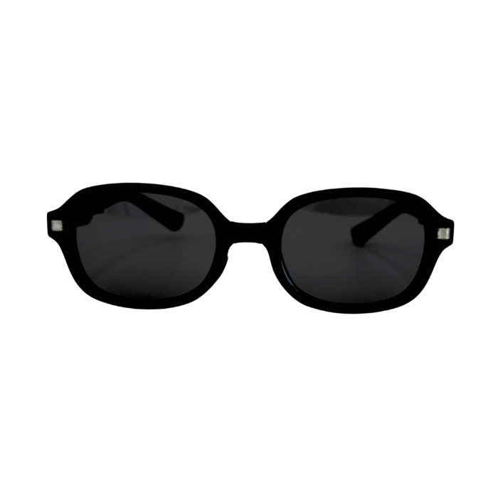 Front View of foldable, round-framed Black Colour sunglasses and polarized lenses.