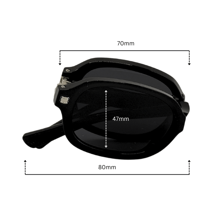 Dimension of foldable black colour sunglasses