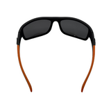 Hokky sports sunglasses with a side arm in a black frame and orange accent. - Back View