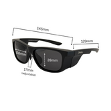 Dimensions of Black colour Hokky 'Horizon' sunglasses with polarised UV-protected Blue lenses and an adjustable bridge.