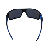 Back View of 'Hokky Nebula' unisex sunglasses with black and blue frames, and anti-glare lenses.