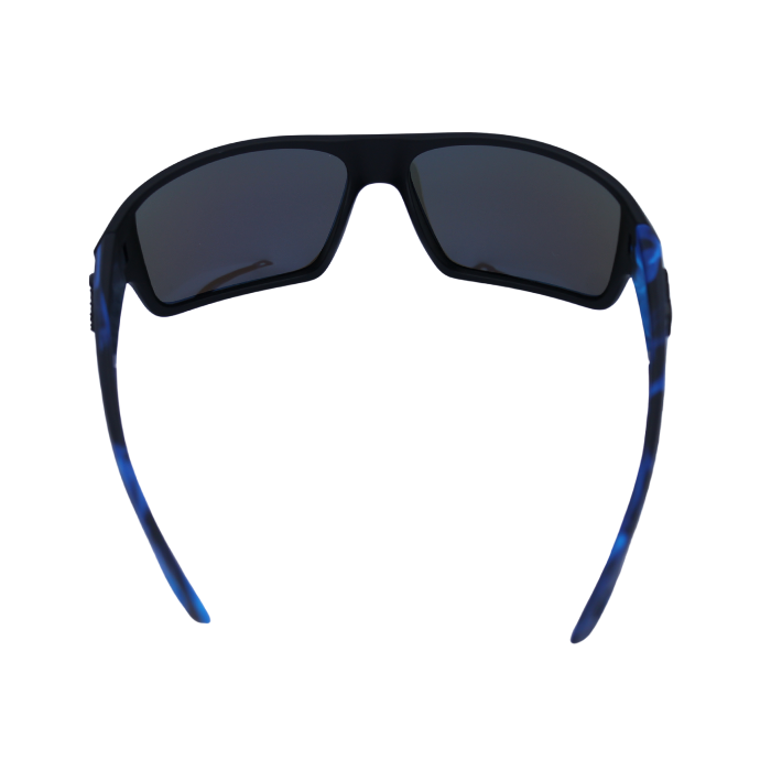 Back View of 'Hokky Nebula' unisex sunglasses with black and blue frames, and anti-glare lenses.