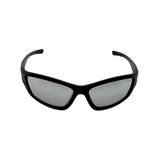 A pair of black, floatable, polarised sunglasses designed for water sports with a snug fit. - Front view