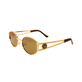 A pair of 'Regina' women's sunglasses with a gold metal frame and dark polarized lenses.