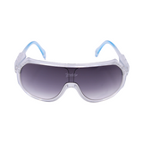 Front View of 'Sentinel' unisex sunglasses with black mirrored lenses and a clear frame.