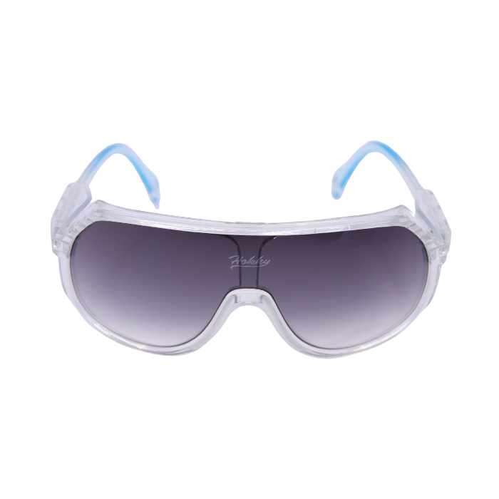 Front View of 'Sentinel' unisex sunglasses with black mirrored lenses and a clear frame.