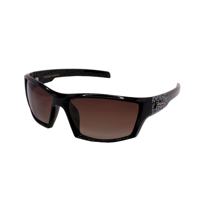 A pair of Hokky Sinclair sunglasses with a black frame and brown polarized lenses.