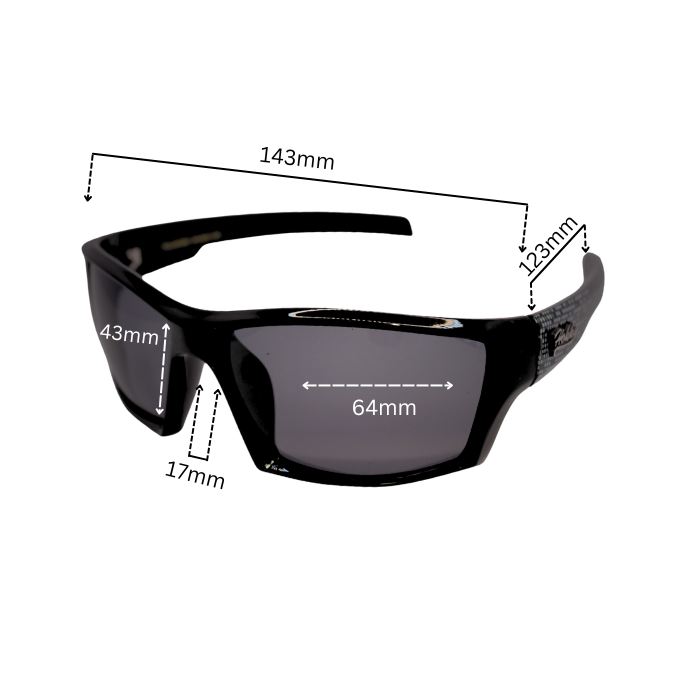 Dimension of Hokky Sinclair sunglasses with a black frame and brown polarized lenses.