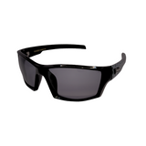 Front view of Hokky Sinclair sunglasses with a black frame and brown polarized lenses.