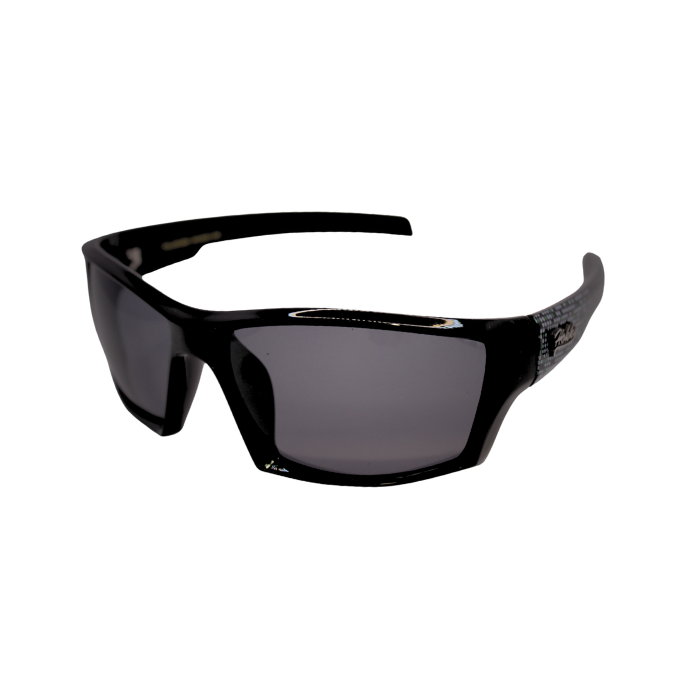 Front view of Hokky Sinclair sunglasses with a black frame and brown polarized lenses.
