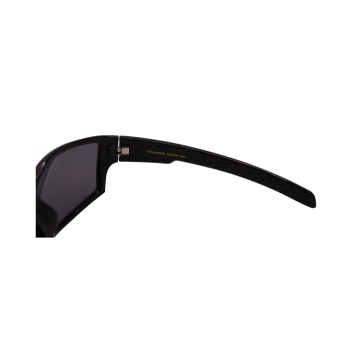 Hinges of Hokky Sinclair sunglasses with a black frame and brown polarized lenses.