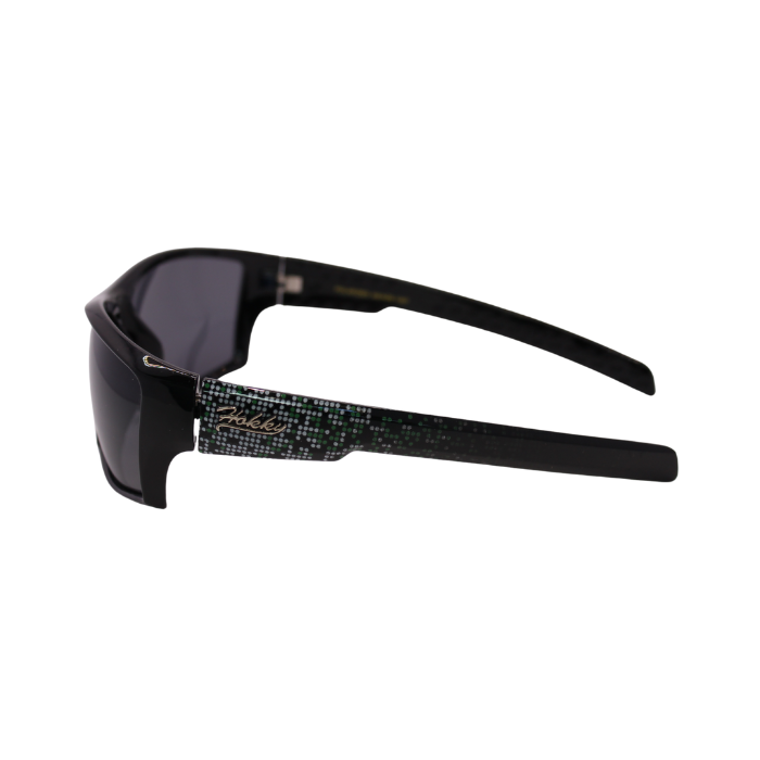 Side View of Hokky Sinclair sunglasses with a black frame and brown polarized lenses.
