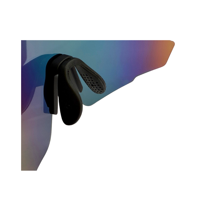 Sunglasses with a black nose pad on a white background