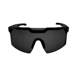 A pair of black Hokky Swift sunglasses with reflective black-to-white gradient lenses designed for running.