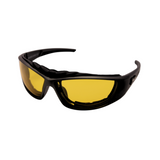 A pair of black Hokky Terrain sunglasses with polarised yellow lenses.