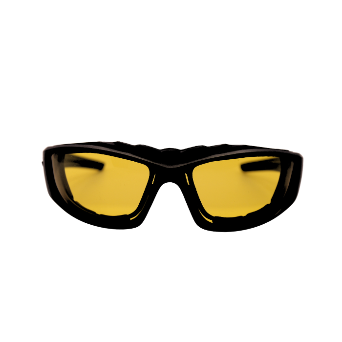 A pair of black Hokky Terrain sunglasses with polarised yellow uv protected lenses
