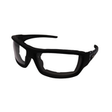 A pair of black motorcycle goggles with night vision lenses and decorative silver accents on the arms.