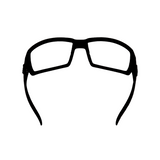 A pair of black motorcycle goggles.