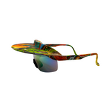 A pair of 'Tidal' 2 in 1 visor sunglasses with a multicolored frame and graffiti polarized lenses.