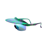 A pair of 'Tidal' 2 in 1 visor sunglasses with a multicolored frame and Purple and haze polarized lenses.
