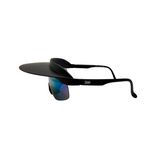 A pair of 'Tidal' 2 in 1 visor sunglasses with a bronze frame and blue polarized lenses.
