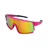 Kids' sunglasses with pink and black rame and yellow polarized lenses, designed for outdoor use.