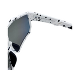 White and black speckle design frame hinges.