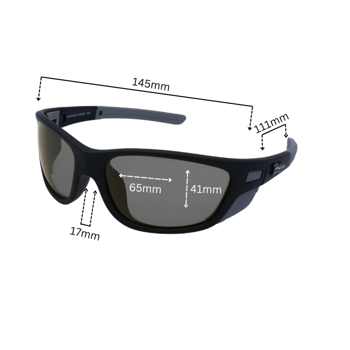 Dimension of Hokky Velocity Black colour sunglasses with grey lenses.