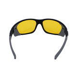 Back View of black sports sunglasses with polarized anti fog lenses designed for outdoor activities like running.