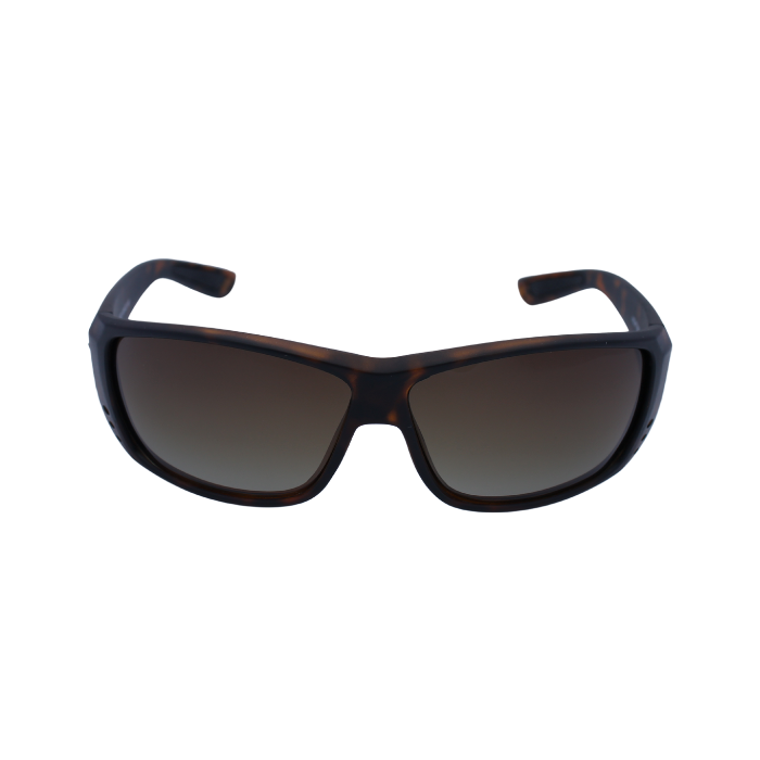 Front View of 'Ventura' sport sunglasses with a tortoiseshell pattern frame and blue polarized lenses.