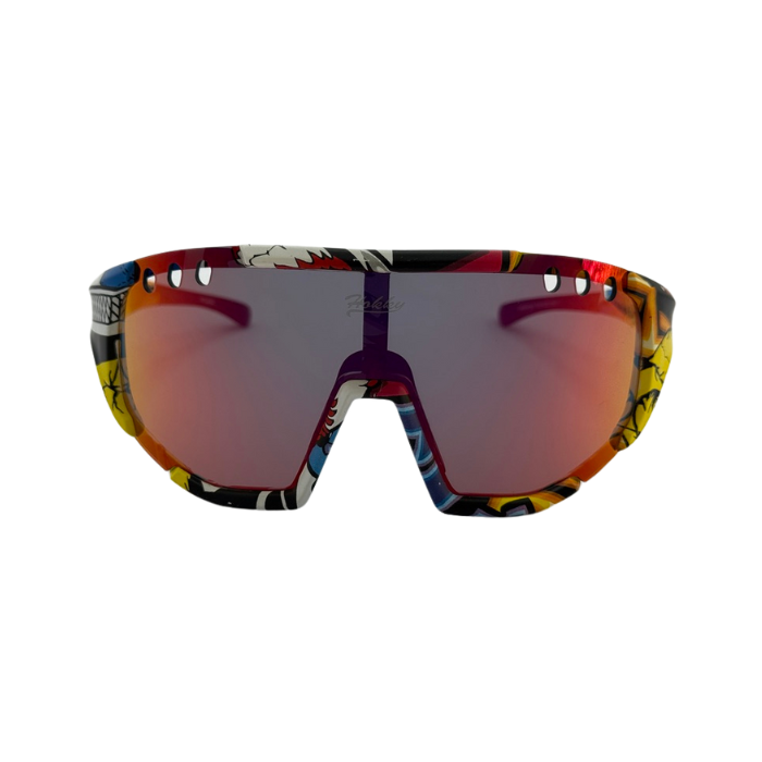 Multicolored sunglasses with a white background