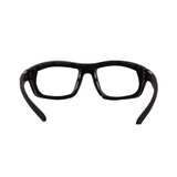 Back View of black Hokky Vortex sunglasses with blue mirrored lenses designed for sports and outdoor activities.