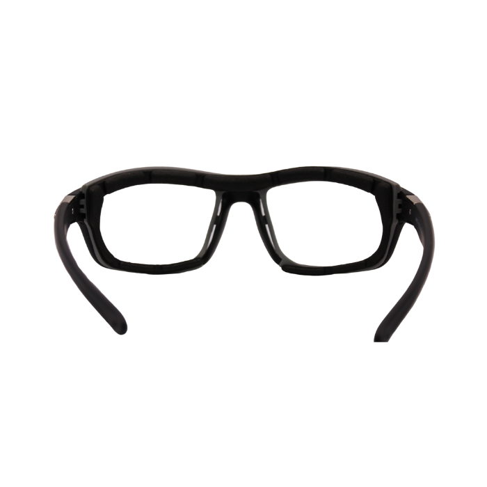 Back View of black Hokky Vortex sunglasses with blue mirrored lenses designed for sports and outdoor activities.