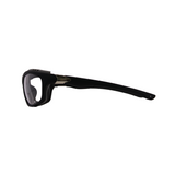 Side View of black Hokky Vortex sunglasses with transparent mirrored lenses designed for sports and outdoor activities.