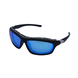 A pair of black Hokky Vortex sunglasses with blue mirrored lenses designed for sports and outdoor activities.