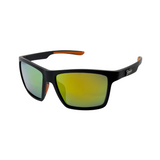 Back sports sunglasses with yellow mirrored polarised lenses – UV protection eyewear.