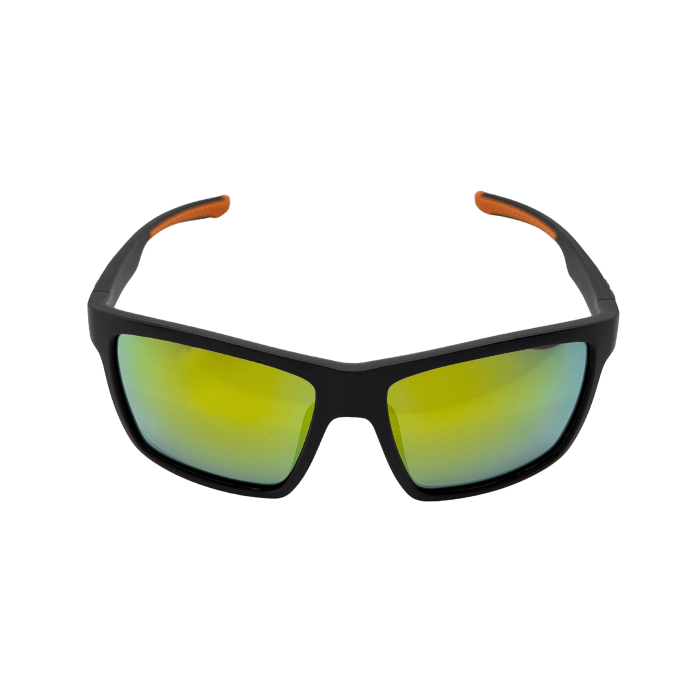 Hokky black sports sunglasses with yellow mirrored polarised lenses – UV protection eyewear.
