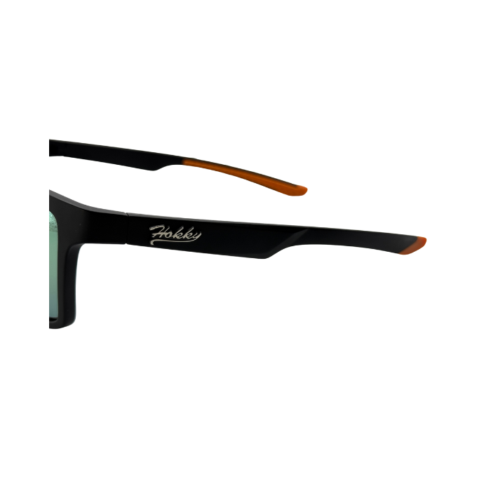 Black sports sunglasses with Hokky logo on the side.
