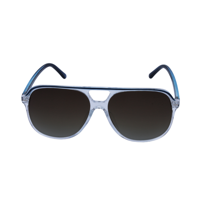 A pair of 'Zenith' sunglasses with a sleek design, featuring a clear frame and anti glare dark lenses, is best for boating